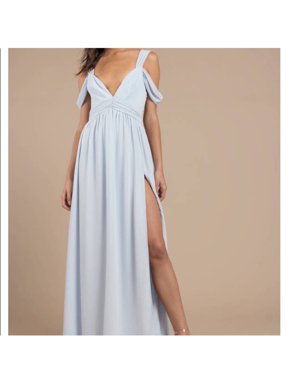 Tobi Pale Blue Cold-Shoulder V-Neck Maxi Dress